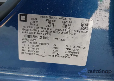 2017 GMC Sierra 1500 z USA, uszkodzony, nr VIN 1GTR1LEH5HZ341065